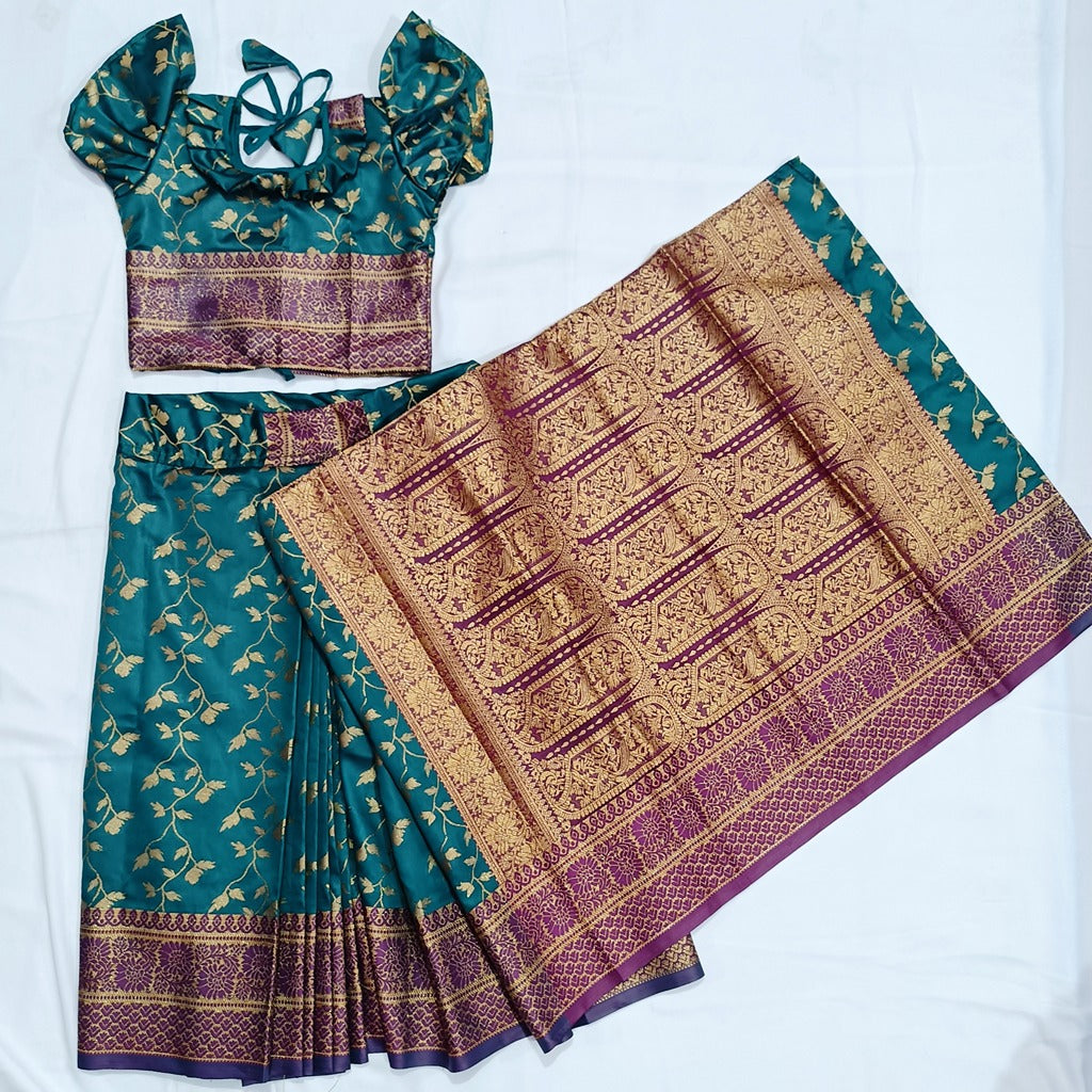 বাচ্চাদের জরি কাতান রেডি শাড়ি