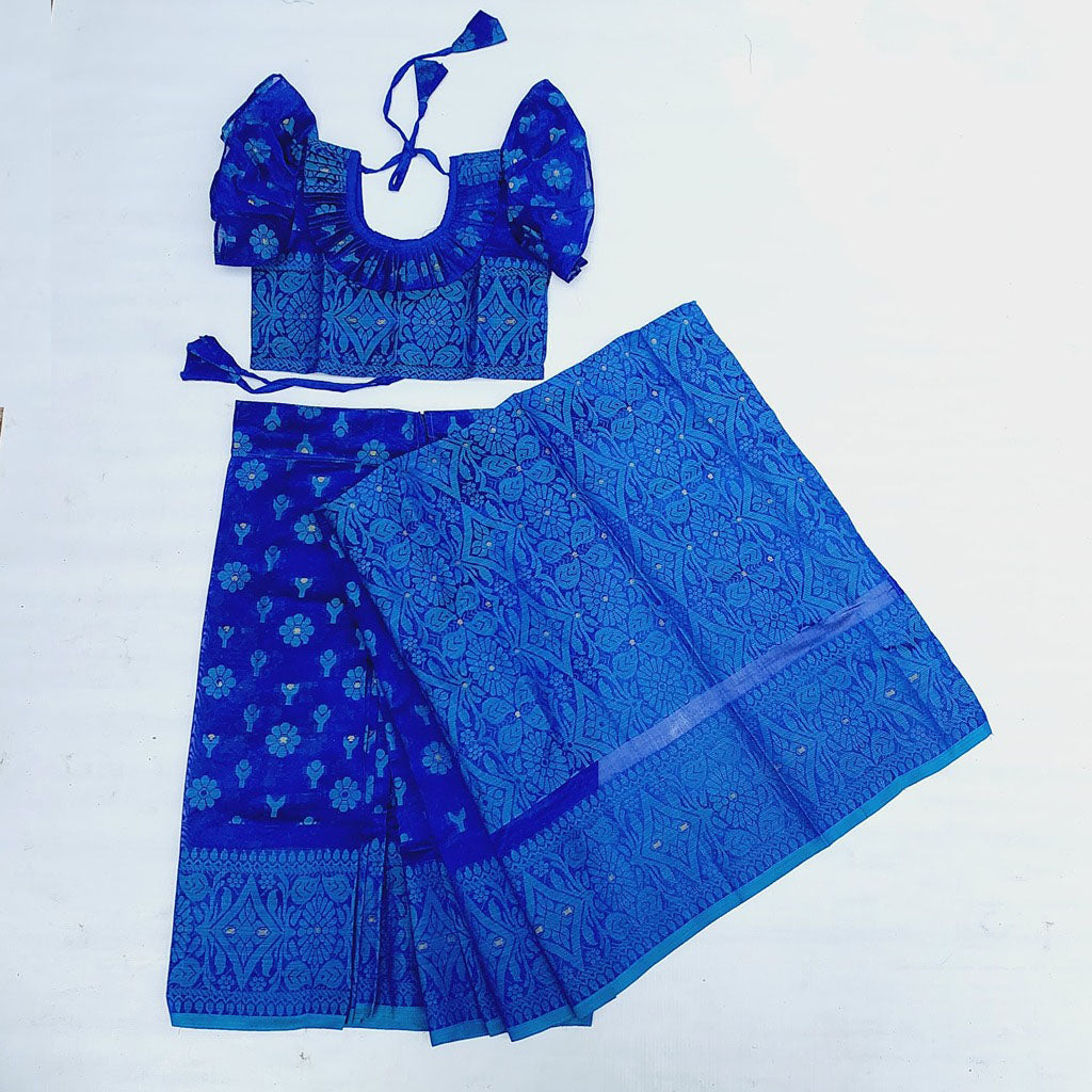 বাচ্চাদের নীল জামদানি রেডি শাড়ি