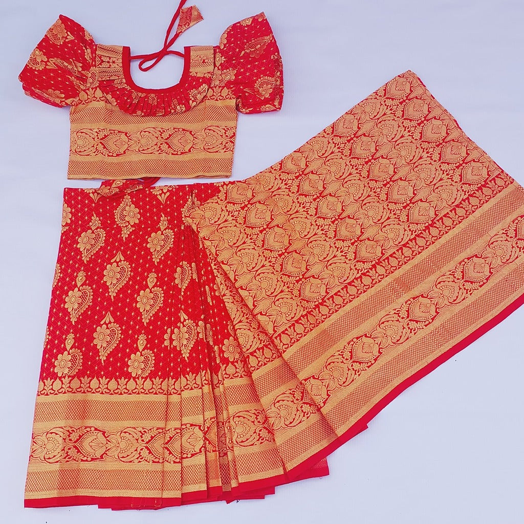 বাচ্চাদের সফট রানী কাতান রেডি শাড়ি