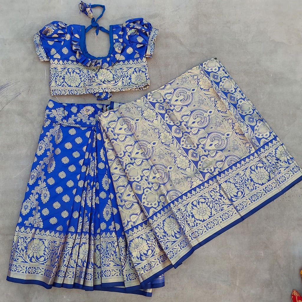 বাচ্চাদের নীল লতা সফট কাতান রেডি শাড়ি